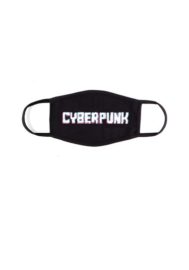 Bant Cyberpunk Yazılı Pamuklu Yıkanabilir Maske Siyah