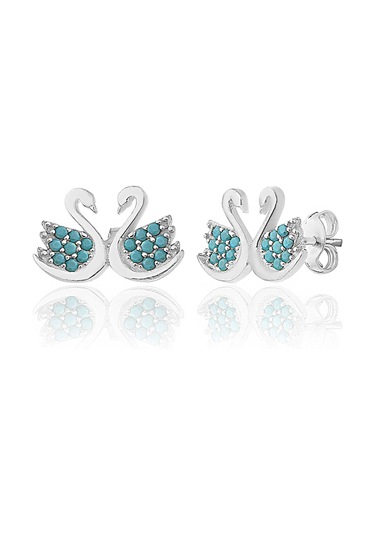 925 ayar Gümüş Turkuaz Taşlı Kuğu Modeli küpe