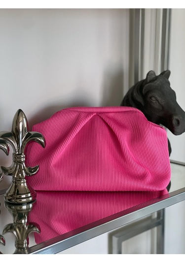 Fuşya, Piliseli Çizgi Detaylı El Çantası Fuşya