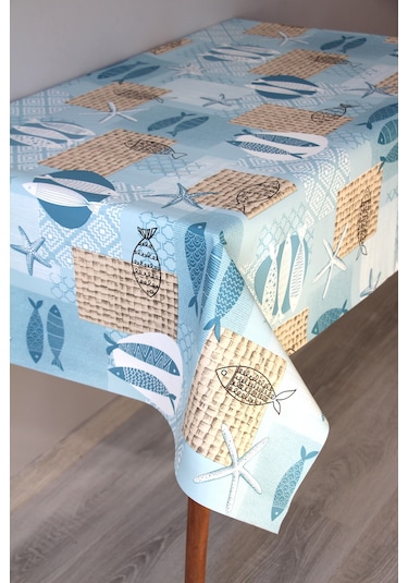 Elyaf Silinebilir Pvc Muşamba Masa Örtüsü 1253-1-balıkmavi Mavi