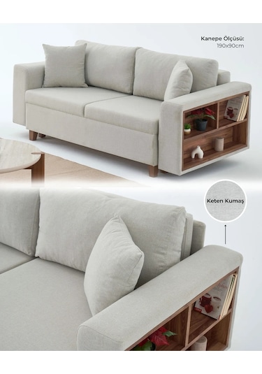 Rengar Köşe Takımı & Yataklı Bazalı Keten Kumaş Köşe Koltuk Takımı - Mavi V119 Mavi