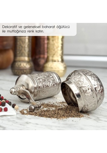 Nikel Renk Zamak Karabiber El Değirmeni Öğütücü Grinder 11 Cm Gümüş