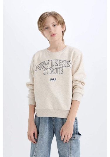 DeFacto Erkek Çocuk Bisiklet Yaka Baskılı Sweatshirt D6210A824CWBG277 DeFacto Erkek Çocuk Bisiklet Yaka Baskılı Sweatshirt D6210A824CWBG277