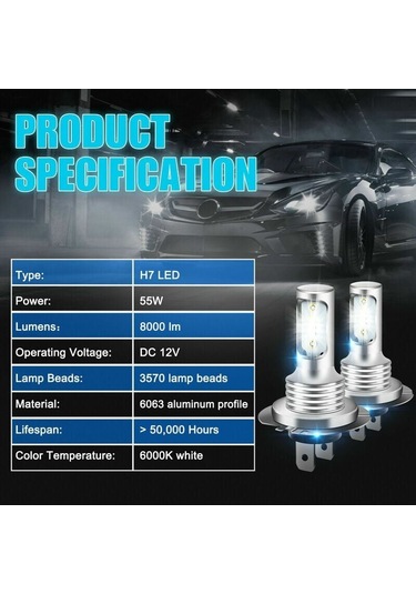 H7 Led Ampul, 1000 Lm 6000k Son Derece Parlak Beyaz Led Far Ampulleri, Ip68 Su Geçirmez Hepsi Bir Arada Tak Ve Çalıştır Dönüşüm Kiti, 2 H7 Ampul 13thirteen