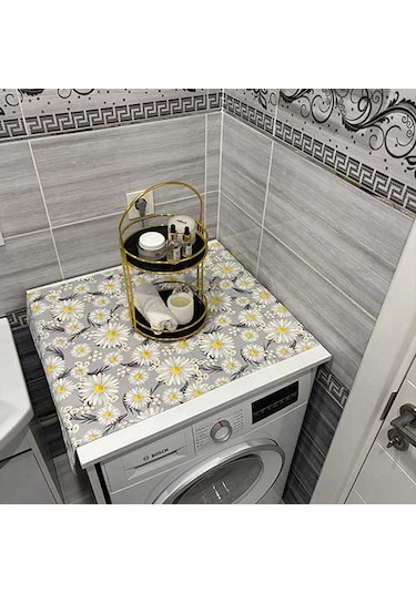 Laundry Duck Keten Su Geçirmez Ve Kirlenmez Çamaşır Makinesi - Buzdolabı - Bulaşık Makinesi Örtüsü Sarı Papatya