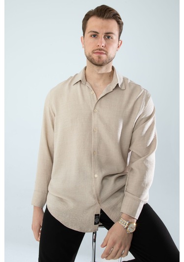 Rahat Kesim Keten Dokulu Gömlek Bej