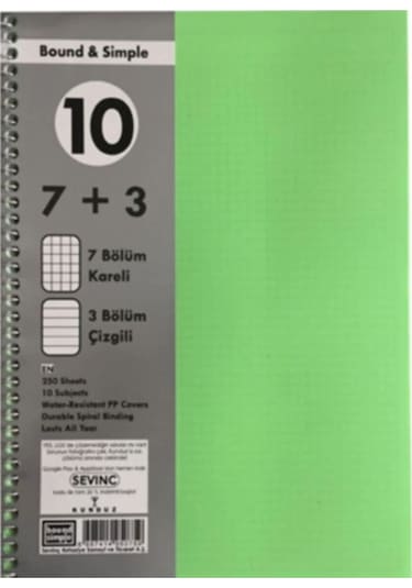 A4 7+3 250 Yaprak Pp Kapak Ayraçlı Defter Adet