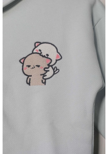 Luess Unisex Çocuk %100 Pamuklu Kedi Nakışlı Kışlık Hırka -mint 3-4 Yaş 8-9 Yaş Mint