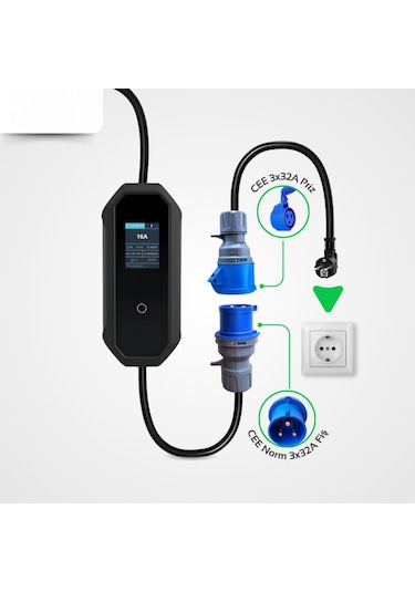 7 Kw 32A Tip-2 3X32A Fiş Monofaze Çantalı Dönüştürücü Kablolu Elektrikli Araba Taşınabilir Şarj Istasyonu 5 M Türkçe