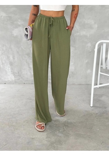 Tarzyeri Kadın Ayrobin Oversize Kadın Pantolon - Mint Yeşili Beyaz