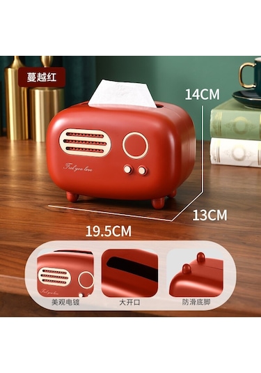 Büyük Kırmızı Yaratıcı Radyo Doku Kutusu Işık Lüks Retro Tarzı Ev Oturma Odası Yemek Odası Çay Masası Çok Fonksiyonlu Doku Saklama Kutusu