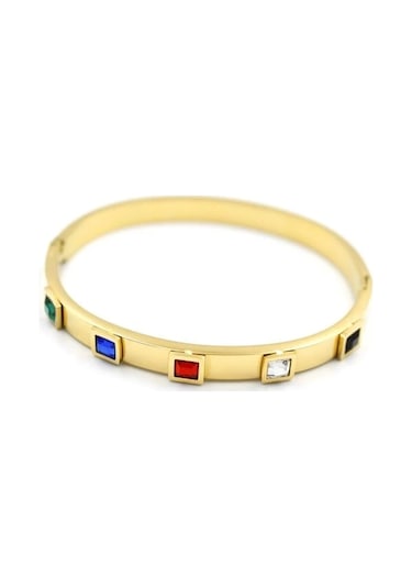 Kare Taşlı Bilezik - Altın Çok Renkli