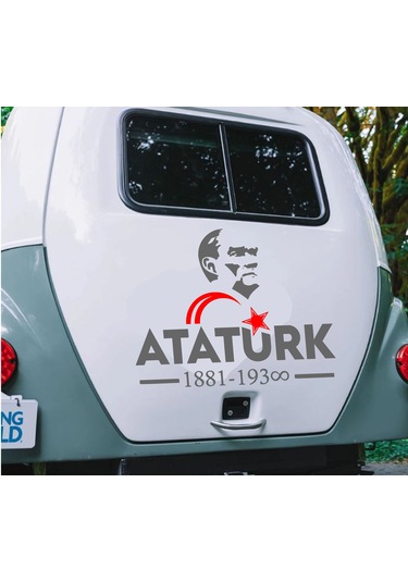 Atatürk Ve Ay Yıldız Sticker - Atatürk Yazısı Araba Oto Motosiklet Karavan Sticker - 00621 15x12 Cm