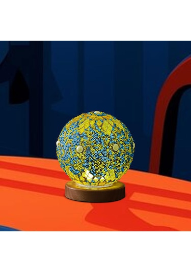 Homyl Gece Işığı Yatak Başı Usb Cam Mozaik Top Türk Lambası Yeşil Çok Renkli