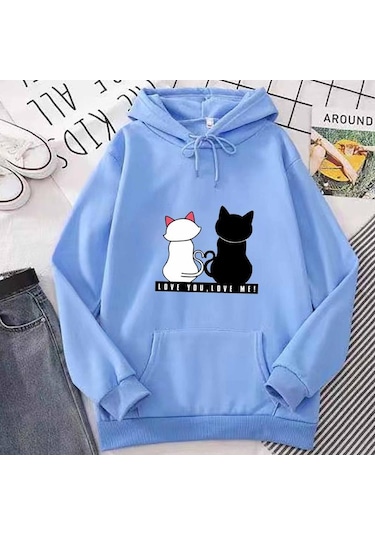 Mavi 2024 Erkek Ve Kadın Sonbahar Ve Kış Çiftler Modası Artı Kadife Kapşonlu Bol Üst Mavi