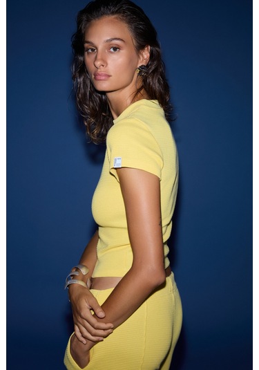 Lıora  Kadın 2'li Set Comfort Fit Desenli Dokulu Kumaş Lastikli Paça Hardal Eşofman Takımı