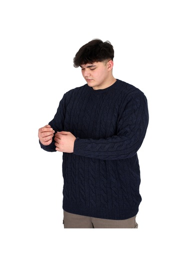 Mode Xl Büyük Beden Erkek Kazak Bisiklet Yaka Braıded 24211 Lacivert Lacivert