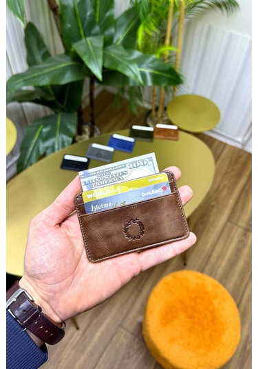 Unisex Antik Kahve Mini Design Gerçek Hakiki Deri Kartlık Cüzdan Erkek-kadın Kahverengi