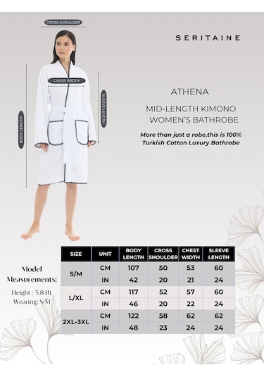 Athena Kimono Kadın Bornozu- Beyaz %100 Pamuk Beyaz