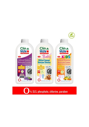 Clinmate Bitkisel Lavanta + Bebek + Çoçuk Çamaşır Deterjanı 3 x 750 ML