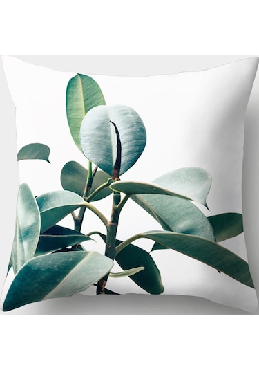 Kauçuk Bitkisi Görselli 45x45 Yastık Kırlent Kılıfı Yeşil