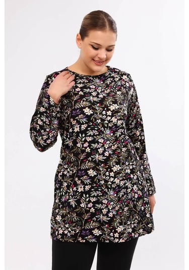 Desenli Penye Tunik Takım-1495 Siyah