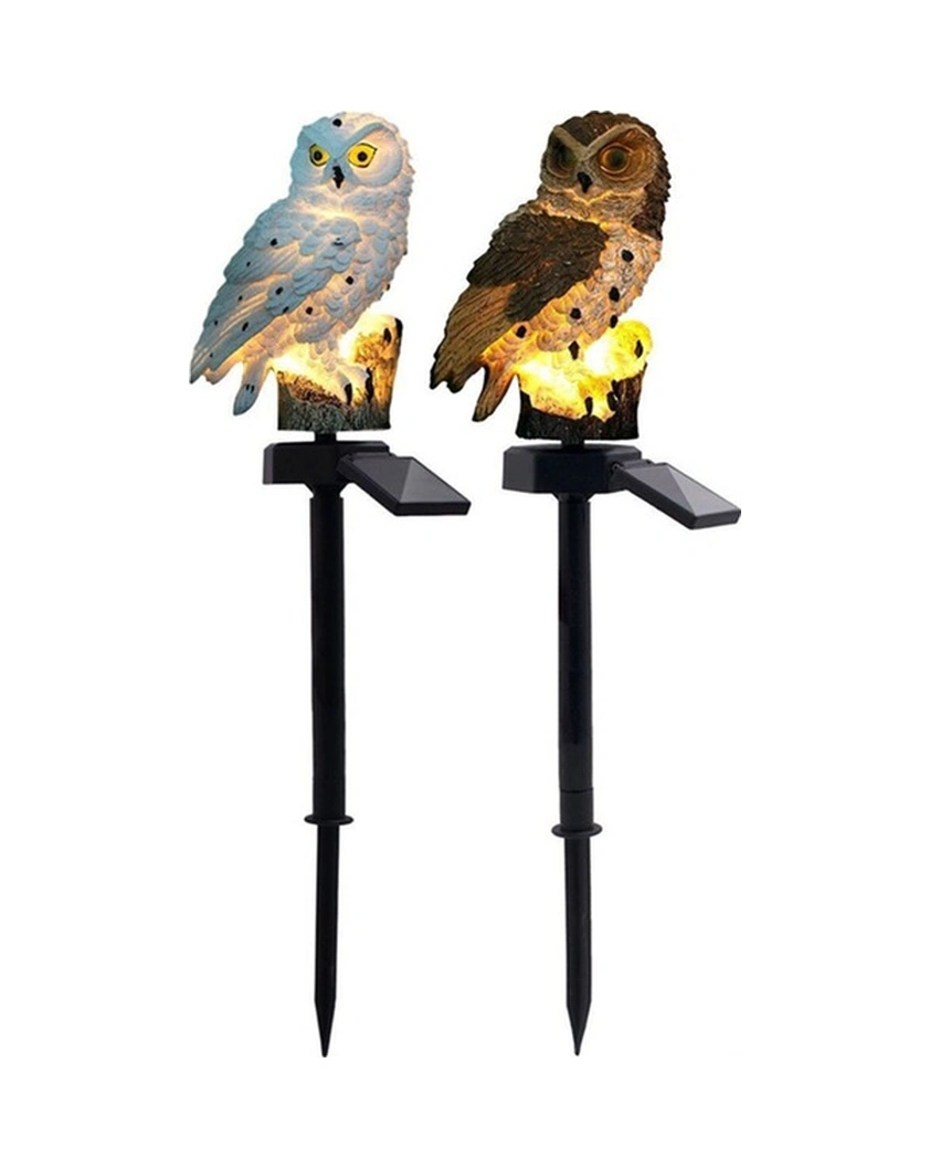 Tongxida Kahverengi Resin Solar猫头鹰 Bahçe Işığı, Otomatik Açık-kapalı, 8-10 Saat Süre, Su Geçirmez, 50000 Saat Ömür, Yeşil Işık
