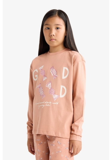 Defacto Kız Çocuk Pijama Takımı Baskılı Uzun Kollu Üst Uzun Alt G0091a825wnbr478 Bordo