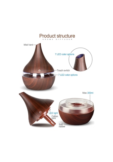 Youtek Kahverengi 300ml Usb Nemlendirici: 7 Renkli Led Işık, Ucuz Su Fıçısı, Hava Temizleyici, Ultra Sessiz, Dokunmatik Kontrol, Ev/ofis Kullanıma Uygun