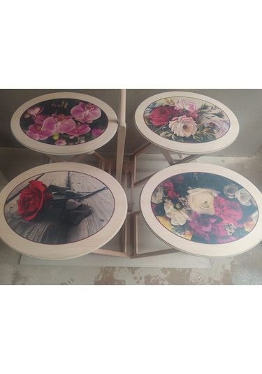 Zigon Sehpa Çanta Çiçek Motif Ham Kayın Torna Iskelet Itinalı Pa