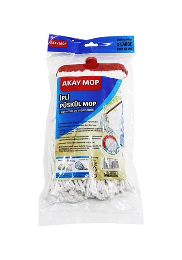 X Large Örgülü İpli Püskül Pamuk Mop Açık Gri