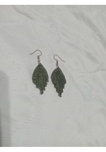 Golden Takış Modern El İşi Örgü Küpe Yeşil