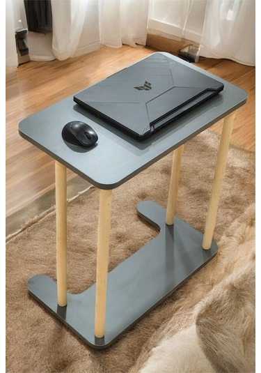 Yüksek Kalite Tekerlekli Laptop Sehpası Kahvaltı Masası Yan Sehpa Antrasit