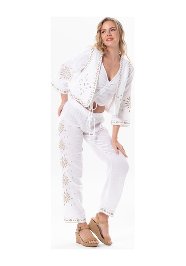 Uzun Kol Günışığı Büzgü Detaylı Yazlık Müslin Bluz Beyaz Byz-beyaz Beyaz