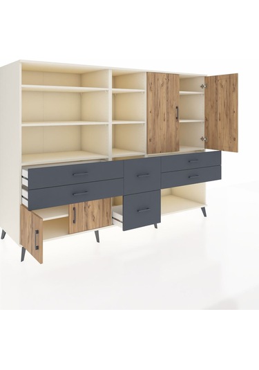 Kronos Dolap 10 Raflı 6 Çekmeceli 4 Kapaklı 220x59x163 Aytaşı-çam Aytaşı-çam/antrasit