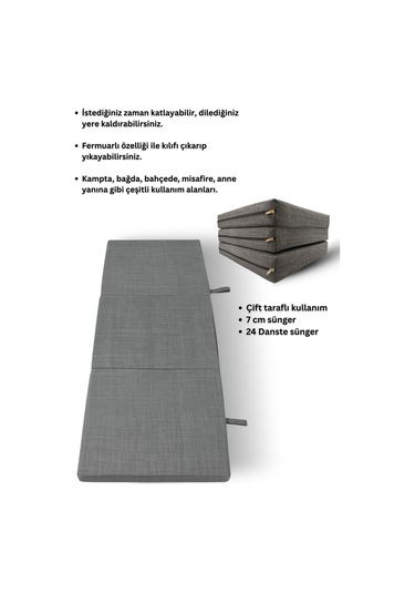 Gri Katlanır Sünger Misafir Yer Yatağı Ve Balkon Minderi 7cm Gri