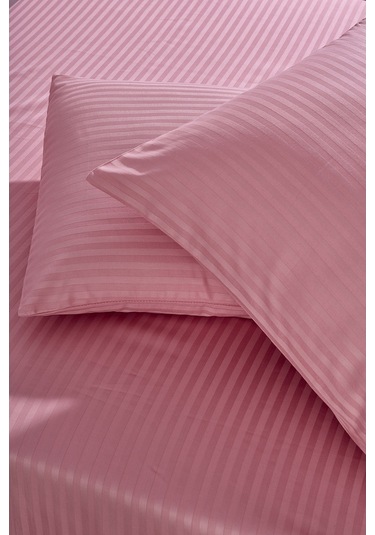 Komfort Home Tek Kişilik Çizgili Pamuk Saten Çarşaf Seti / Pudra