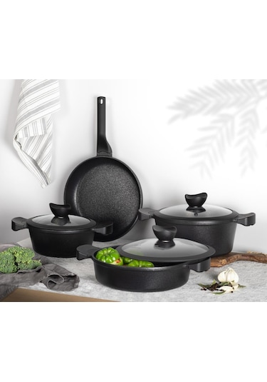 Aryıldız Montana 7 Parça Siyah Tencere Seti