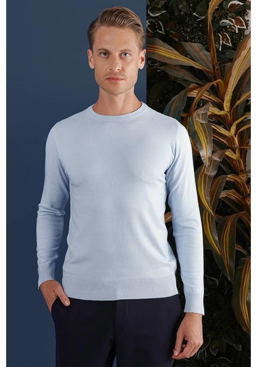 Tr 858 Slim Fit Mavi Klasik Triko Mavi