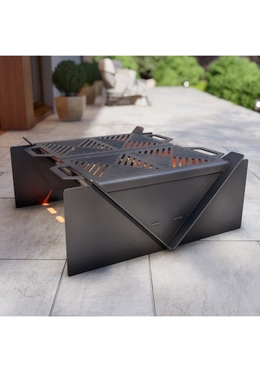Kare Portatif Ateş Çukuru Çift Izgaralı Bahçeniz İçin Dekoratif Siyah