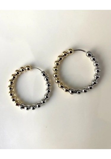 Justgaf Gümüş / Altın İki Renkli Dorika Toplu Halka Küpe Gold - Gümüş