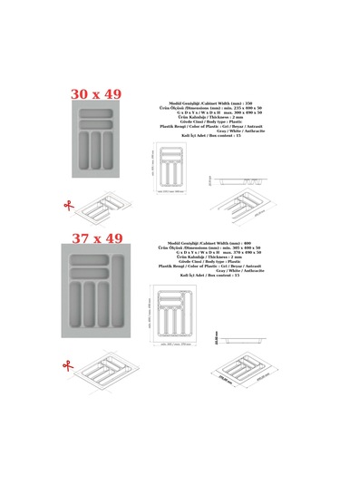 Çekmece İçi Düzenleyici Kaşıklık Mobilya Aksesuarları Kaşıklık Ve Kepçelik Cyp-1200 Gri Gri