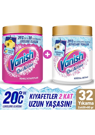 Vanish Kosla Multipower Toz Leke Çıkarıcı Deterjan Güçlendirici Pembe 480 G + Beyaz 480 G