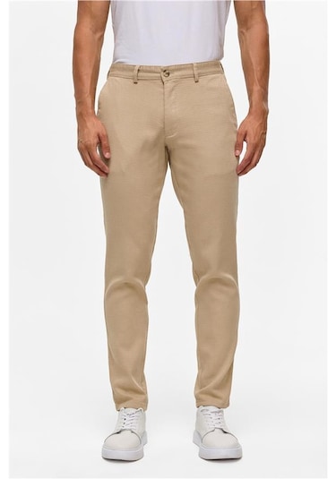 Süvari Bej Slim Armürlü Pantolon Bej