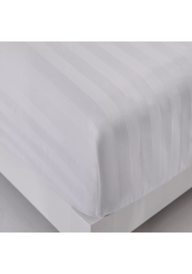 Nivora Çift Kişilik Çizgili Pamuk Saten Çarşaf 240x280 Mix & Match Otel Serisi Beyaz