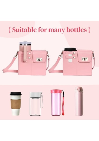 Prestigegoods Kadın Pu Deri Omuz Çantası - İçecek Şişesi & Su Bardağı - Stanley, Gatorade Uyumlusu - Siyah Siyah