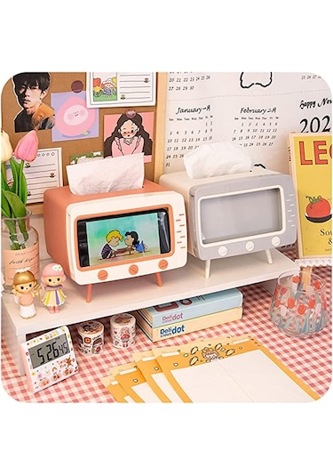 Tv Şeklinde Cep Telefonu Tutucu 2'si 1 Arada Mendil Kutulu B Çok Renkli