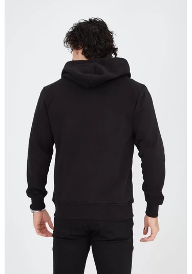 Unisex Tam Fermuarlı Kapşonlu Sweatshirt - Siyah Anrasit