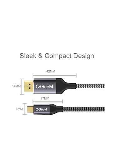 Qgeem QG-UA13 Tip-C 4K TV Monitörü Bağlantı Kablosu 3 Metre