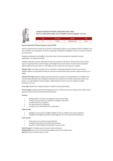 Supravet Keep Off Köpek Uzaklaştırıcı Sprey 150 Ml